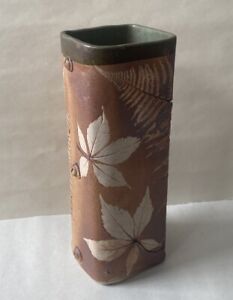 Art Pottery Vase Nature Fern Leaves 8”