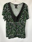 Hot Tempered V-Neck Geometric Print Cap Sleeve Button Accent Blouse Size 3X