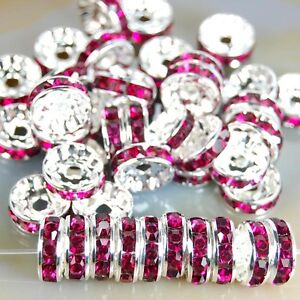 100pcs Czech Crystal Rhinestone Silver Rondelle Spacer Beads 4,5,6,8,10mm