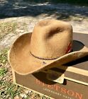 Vintage Stetson 5X Grizzly Long Hair Western Cowboy Hat Size 7 3/8 Gold Tan