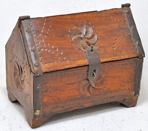 Vintage Wooden Hut Shaped Storage Box Original Old Hand Crafted Carved