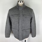 LL Bean Gray Knit Shetland Wool Sweater Field Coat Jacket Quilted Full Zip Sz L