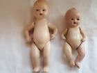 2 Antique Miniature Bisque Baby DOLLS Jointed Open Mouth Bottle Germany & Japan
