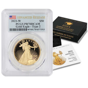 2021-W $50 Gold Eagle Type 2 PCGS PR70DCAM Advanced Release Coin w/OGP