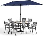 8-Piece Patio Dining Set Outdoor Table Furniture Set  with 13FT Umbrella, Navy