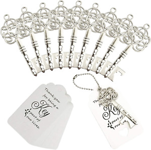 WODEGIFT 100pcs Wedding Favors Skeleton Key Bottle Opener with Tags and chains,