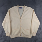 Vintage 70s Pendleton Men's Cardigan Size L Cream Virgin Wool USA Made Distress