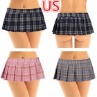 US Womens Schoolgirl Mini Skirt RolePlay Costume Mini Plaid Pleated Micro Skirts