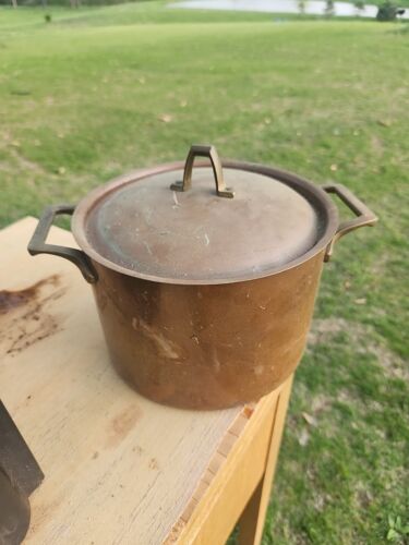 New ListingCOPPER BRASS HANDLE COOKING POT WITH LID 2 Lb 13oz UNMARKED CHECK PHOTOS DESCRIP