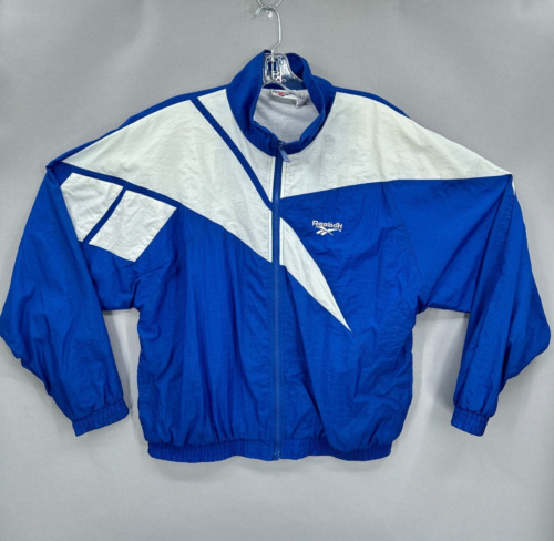 VTG Reebok Windbreaker Jacket Mens Large Full Zip Blue Big Logo Grail Nylon 90s