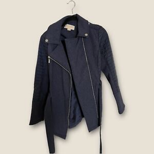 Michael Kors Trench Coat Jacket Women's S Navy Blue Quilted Wt Belt Fleece Lined