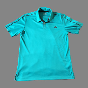 Adidas Logo Stripes Short Sleeve Golf Polo Shirt Teal Turquoise Blue Size M