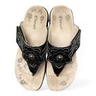 Therafit Black Leather Sandals Flower Design Orthopedic Arch Support Size US 7.0