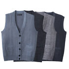 Mens Knitted Vest V Neck Sleeveless Jumper Button Up Sweater Tank Top Cardigan