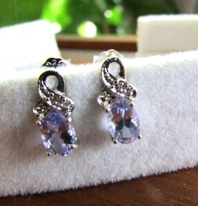 1.04 cwt. Genuine Tanzanite and Diamond Earrings set in 925 Sterling Silver