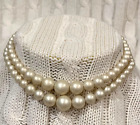 Vintage Double Strand Matte Pearl Bead Necklace Choker 12”