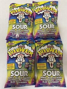 4 Pack Warheads MEGA SOUR Hard Candy - Limited Edition 5 Flavors 3.25 oz 2/13/26