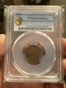 1877 Indian Head Cent PCGS Graded Genuine RARE kEY DATE Coin Penny Copper