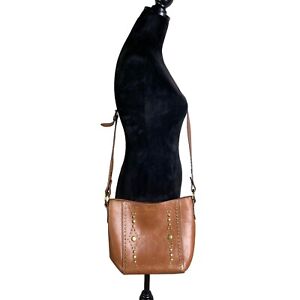Frye Brown Harness Stud Accent Crossbody Bucket Bag Leather