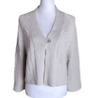 CAbi Beige Cable Knit Cropped 1 Button‎ Cardigan Sz Small