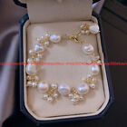 Genuine Natural 7-11mm White Freshwater Baroque Pearl Beads Bracelet 7.5''