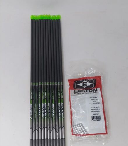 12pk Easton Axis Carbon 340 5mm 919104: Uncut Arrow Shafts w/ X Nocks & Inserts
