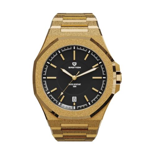 Mens Automatic Wrist Watch Ice Gold Stainless Luxury EDC Analog Black Dial