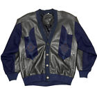 Vintage Montagut Mens Leather Wool Cardigan Size XXL Navy Blue Black￼