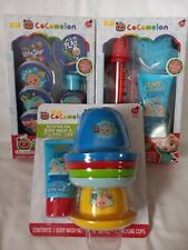 Lot Of 3 Cocomelon Bath Sets Bath Cups Water Whistle Bath Memory Game New