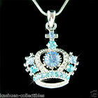 ~Blue CROWN Cross made with Swarovski Crystal PRINCESS QUEEN Favor Necklace Xmas