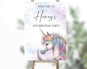 Personalised unicorn Welcome Sign - Birthday Party Decor, Princess Party Decor