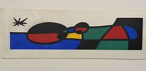 Vintage Joan Miro print 35x12 on posterboard has foxing and stains