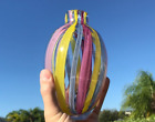 Striped Multi-Color Art Glass Vase Heavy Glass