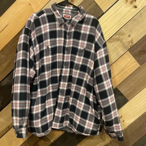 Wrangler Sherpa Lined Flannel Jacket Plaid Shacket Outdoors Chore Men's Size 3XL