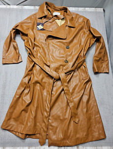 Ava & Viv Women's Faux Leather Belted Trench Coat, Double Breasted Size 2X Tan