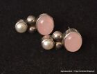 Vintage Earrings MARKED 925 STERLING SILVER Pierced Dangle Pearl Rose Quartz