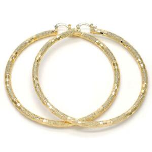 Women 14K Gold Filled Extra Large Round 4mm THICK Glitter Hoop Earrings 80mm
