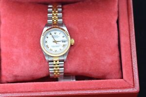 Rolex 79173 Ladies Datejust 18k & SS, White Roman Dial, Great Condition
