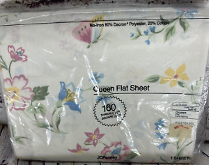 New Vintage JCPenney Queen Flat Sheet Early Spring Floral No Iron