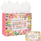 Large Mother's Day Gift Bag with Card and Tissue Paper for Pink Floral & Gold