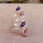 Rose Quartz & Amethyst Ring Solid 925 Silver Handmade Lovely Ring All Size AP872