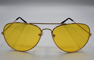 Vintage Retro 70s Yellow Tinted Gold Color Rimmed Aviator Sunglasses Unisex