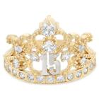 Ioka - 14K Solid Yellow Gold CZ 15 Years Quinceanera Birthday Crown Ring