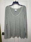 cabi Shirt Womens XL Extra Large Green Game Tee #4375 Olive Stripe Long Sleeve