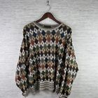 VINTAGE Grandpa Sweater Mens Large Brown Crewneck Knit 90s Geometric Grunge