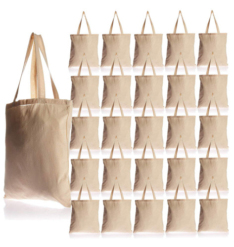 24 Pack - Blank Natural Color Canvas Tote Bags - Wholesale Plain Tote Bags Bulk