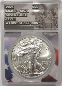 New Listing2021 American Silver Eagle T1 ANACS MS 70 First Strike