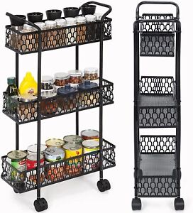 3 Tier Kitchen Narrow Rolling Cart Slim Storage Cart Pantry Utility Cart Rack