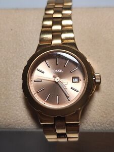 Fossil AM4402 Ladies Sylvia Stainless Steel Rose Gold Tone Watch New Battery