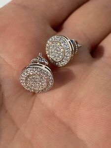 Real Solid 925 Silver Simulated Diamonds Men's Earrings Large Studs Screw Backs